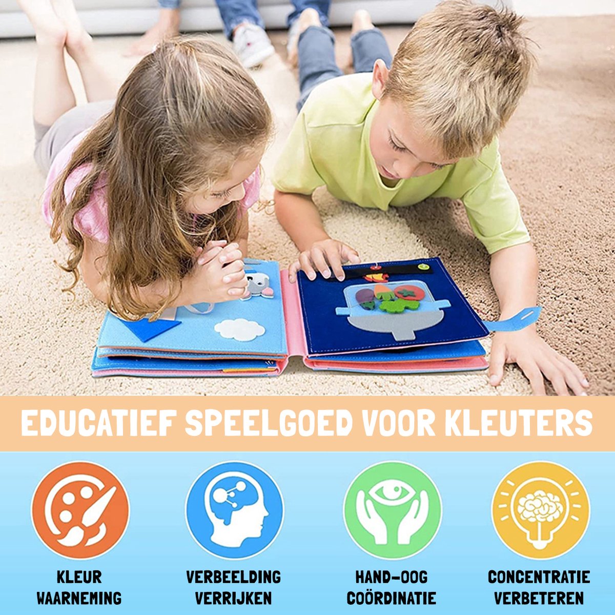 WoodyDoody Motoriek Leerboek xxl Grote uitvoering en extra Dikke Versie 16 Pagina's - Educatief Spel - Sensorisch Speelgoed - Activiteiten Motoriek Map - Ik Leer Kloklezen - Motoriek Speelgoed - Gespen Vast - Montessori Speelgoed - Busy Board — afbeelding 9