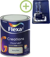 Flexa Creations - Muurverf Krijt - Early Dew - 1 liter + Flexa muurverf roller - 5 delig