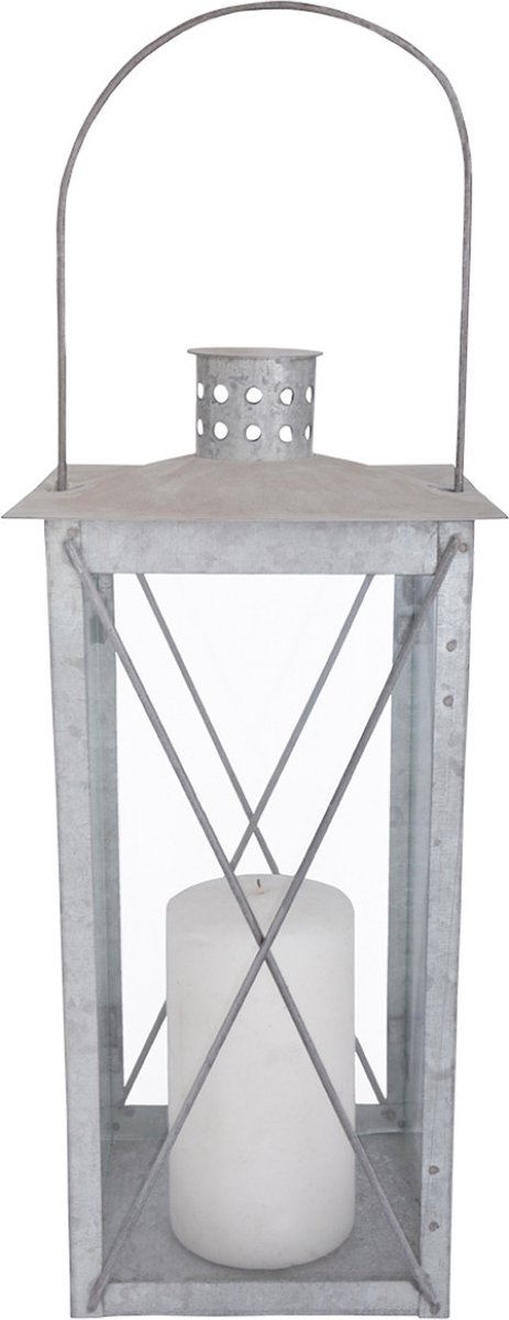 Klassieke rechthoekige lantaarn oud zink 35cm