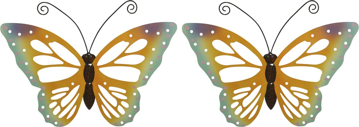 Set van 2x stuks grote oranje/gele vlinders/muurvlinders 51 x 38 cm cm -  Tuindecoratie... | bol.com