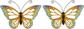 Set de 2 x grands papillons orange/jaune/papillons muraux 51 x 38 cm cm - Papillons Décoration de jardin - Papillons de jardin /papillons muraux