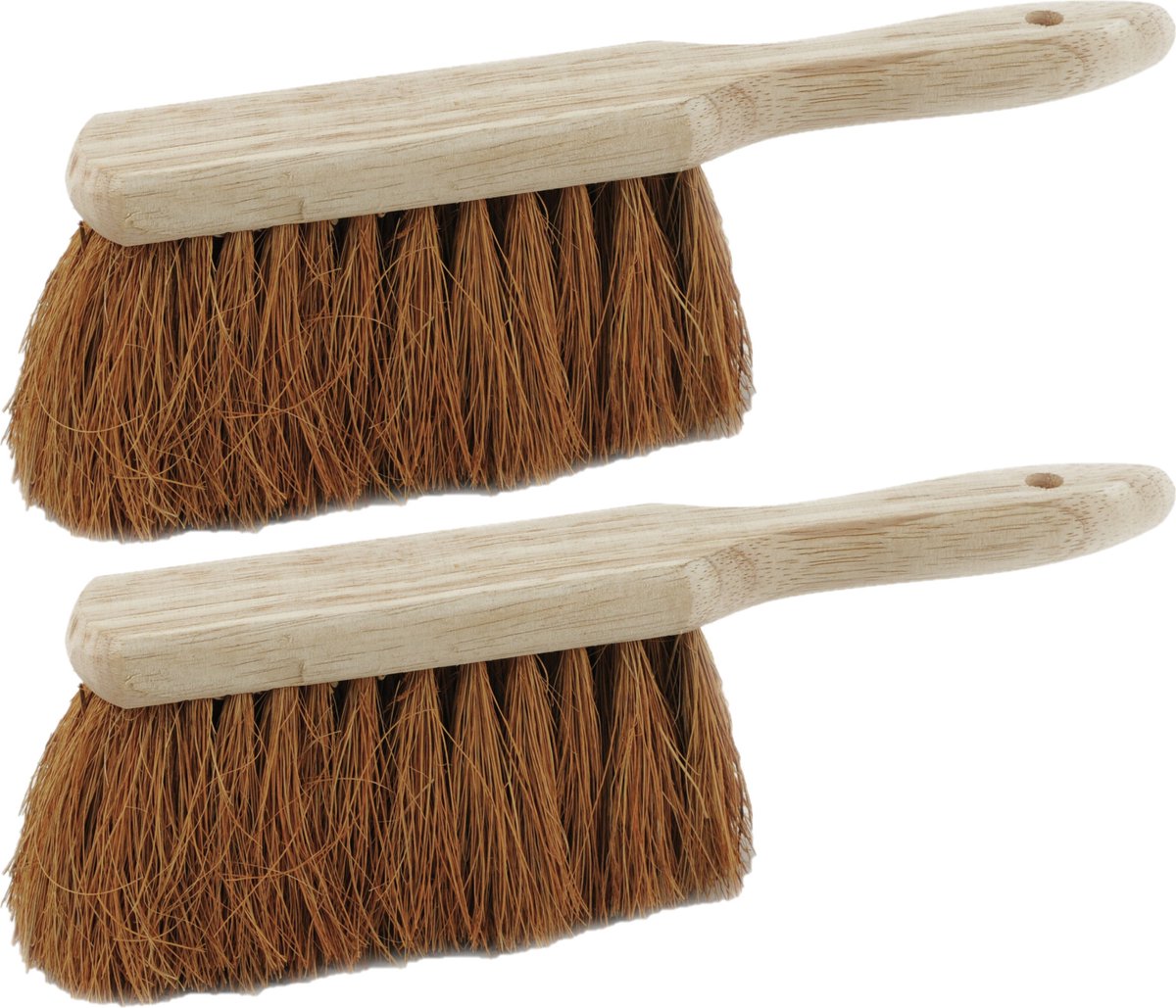 Goedkoopste Sorex Houten stoffer - 2x stuks - 28 cm - kokosvezel - voor binnen en buiten - handveger - vegen