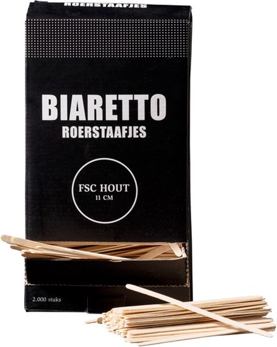 Roerstaafje Biaretto - hout 11cm - 2000 stuks