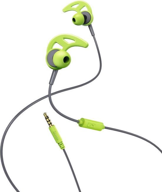 Hama Sport-koptelefoon "Action", in-ear, microfoon, ear-hook, grijs/groen |  bol.com