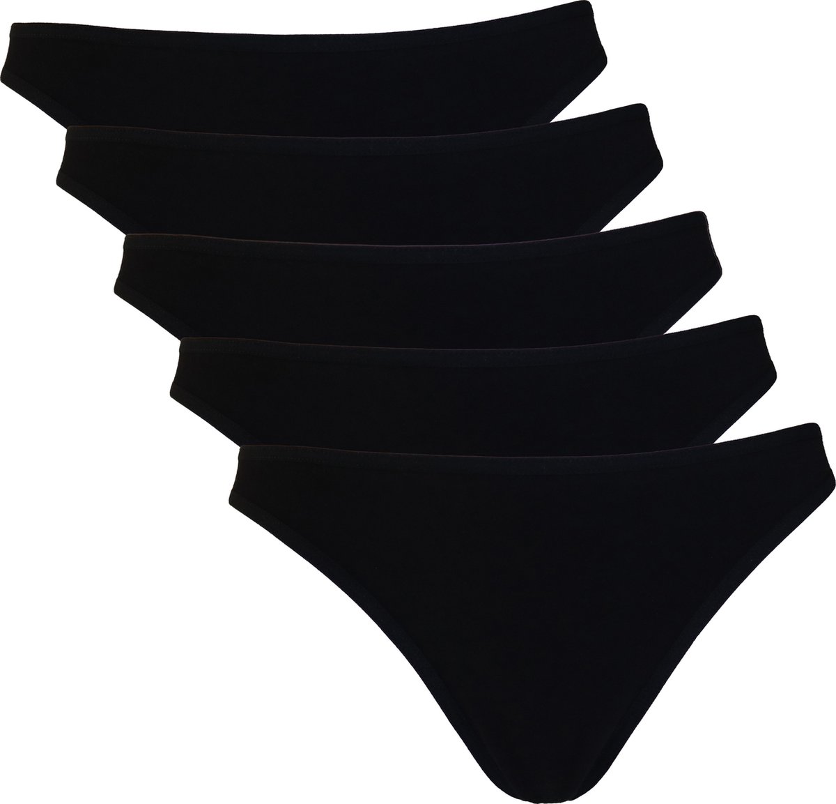 Vanilla - Dames string, Ondergoed dames, Lingerie - 5 stuks - Egyptisch katoen - Zwart - L