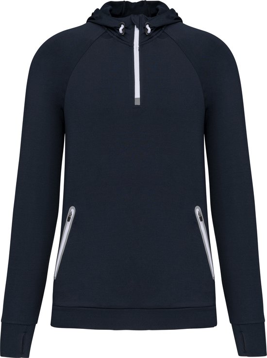 Unisex sportsweater met capuchon en driekwarts halsrits 'Proact' Navy - XS