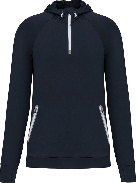 Pull de sport unisexe avec capuche et fermeture éclair trois-quarts au cou ' Proact' Marine - XS