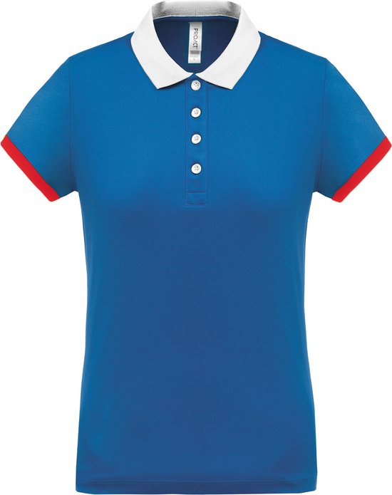 Damessportpolo 'Proact' met korte mouwen Royal Blue/White/Red - XL