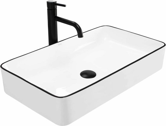 REA Denis Vasque à poser - Vasque - 61,5 x 35 x 11 cm - Wit Brillant / Edge Noir