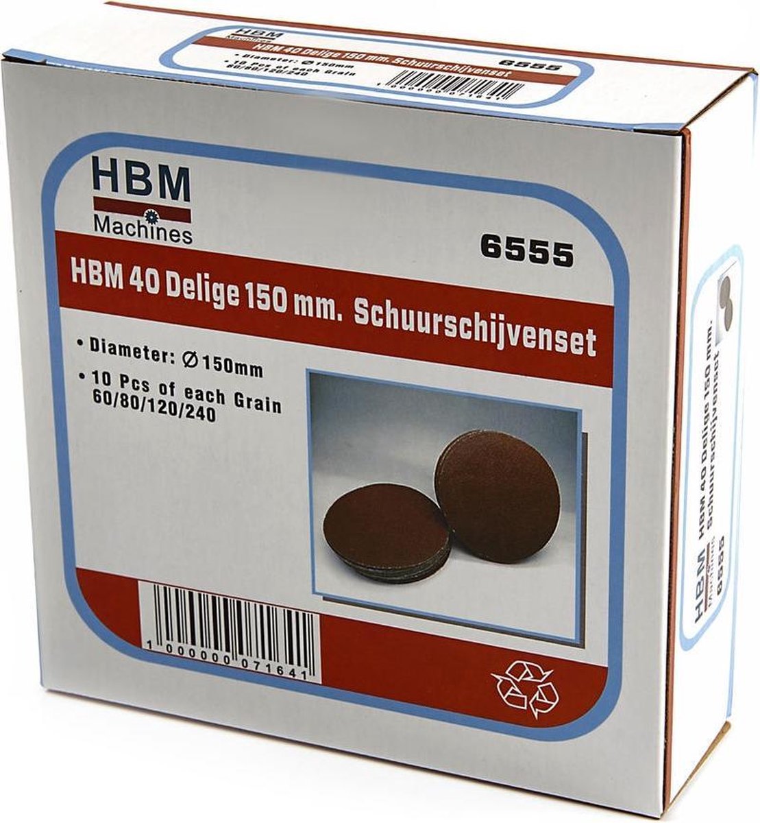 HBM 40 Delige 150 mm. Zelf klevende Schuurschijvenset
