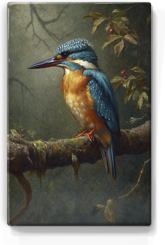 IJsvogel op jacht - Handgelakt - 19,5 x 30 cm - Niet van echt te onderscheiden schilderijtje op hout - Mooier dan een print op canvas - Laqueprint.