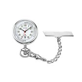 Verpleegster horloge met datum aanduiding van de merk Adora zilverkleurig met witte wijzerplaat..