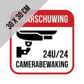 Pictogram/ bord | "Waarschuwing - 24u/24 camerabewaking " | 30 x 30 cm | Beveiliging | CCTV | Security | Winkeldiefstal | Inbraakpreventie | 1 stuk