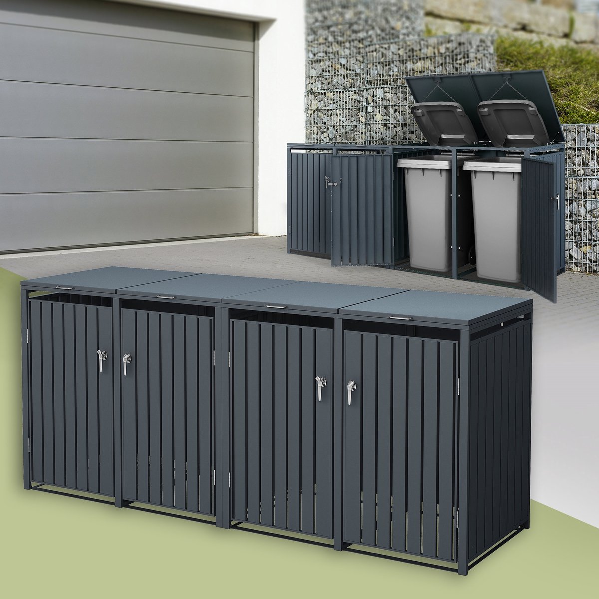 Container Ombouw voor 4 containers tot 240 l, 264 x 80 x 120 cm, van staal in antraciet ML-Design