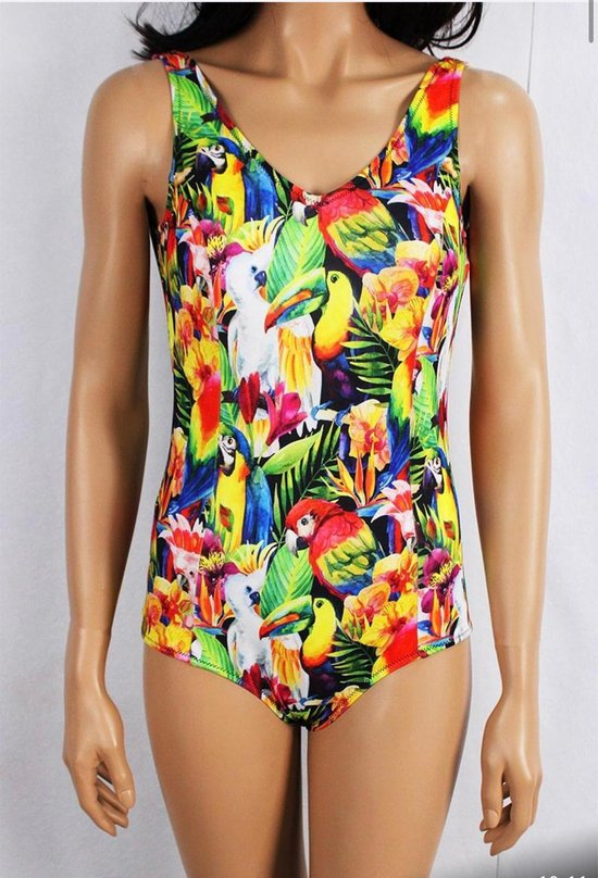 Badpak- Tropische Vogelprint Zwempak- Vrouwen Badmode Bikini Strandkleding Zwemkleding 422- Meerkleurig met vogelprint- Maat 38/XS