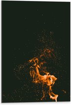 Dibond - Vuur met Vuurspetters tegen Zwarte Achtergrond - 40x60 cm Foto op Aluminium (Wanddecoratie van metaal)
