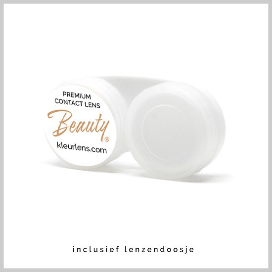 Wit lenzendoosje met het Beauty logo en 'kleurlens.com'.