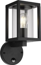 Olucia Amalie - Moderne Buiten wandlamp met bewegingssensor - Glas/Aluminium - Zwart