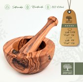 Zerazi | 16 cm Vijzel & Stamper | Olijfhout | Ecologisch | Geheel Handgemaakt | Duurzaam | Hygiënisch