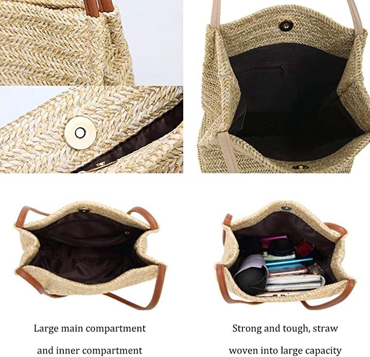 CORIOS Bohemien canvas tas voor dames, retro handtas, schoudertas, etnische kwaststijl, strandtas, hoge capaciteit, voor vakantie, strand, reizen, dagelijks gebruik, meerkleurig E, L, Bohemien