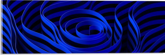 Acrylglas - Willekeurige Abstracte Blauwe en Zwarte Strepen - 60x20 cm Foto op Acrylglas (Wanddecoratie op Acrylaat)