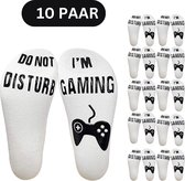 10x Game sokken met tekst "Do not disturb, I'm gaming" - Wit - Maat 38-42 - 10 paar sokken voor gamers