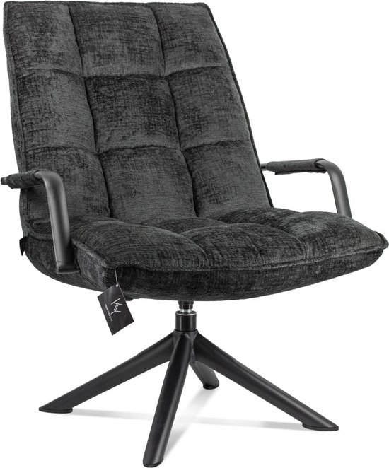 Vtw Living - Luxe Draaifauteuil met Armleuning - Stof - metaal - Fauteuil Stoel - Antraciet - 100 cm hoog