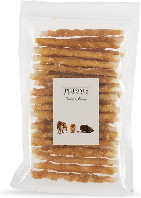 Petstyleliving Gedraaide Sticks met Kip - 30 Stuks 12,5cm - Hersluitbaar - Hondensnacks - Kauwstaaf