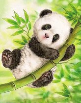 Denza - Diamond painting panda 40 x 50 cm groot model volledige bedrukking ronde steentjes direct leverbaar - panda - jungle - baby panda