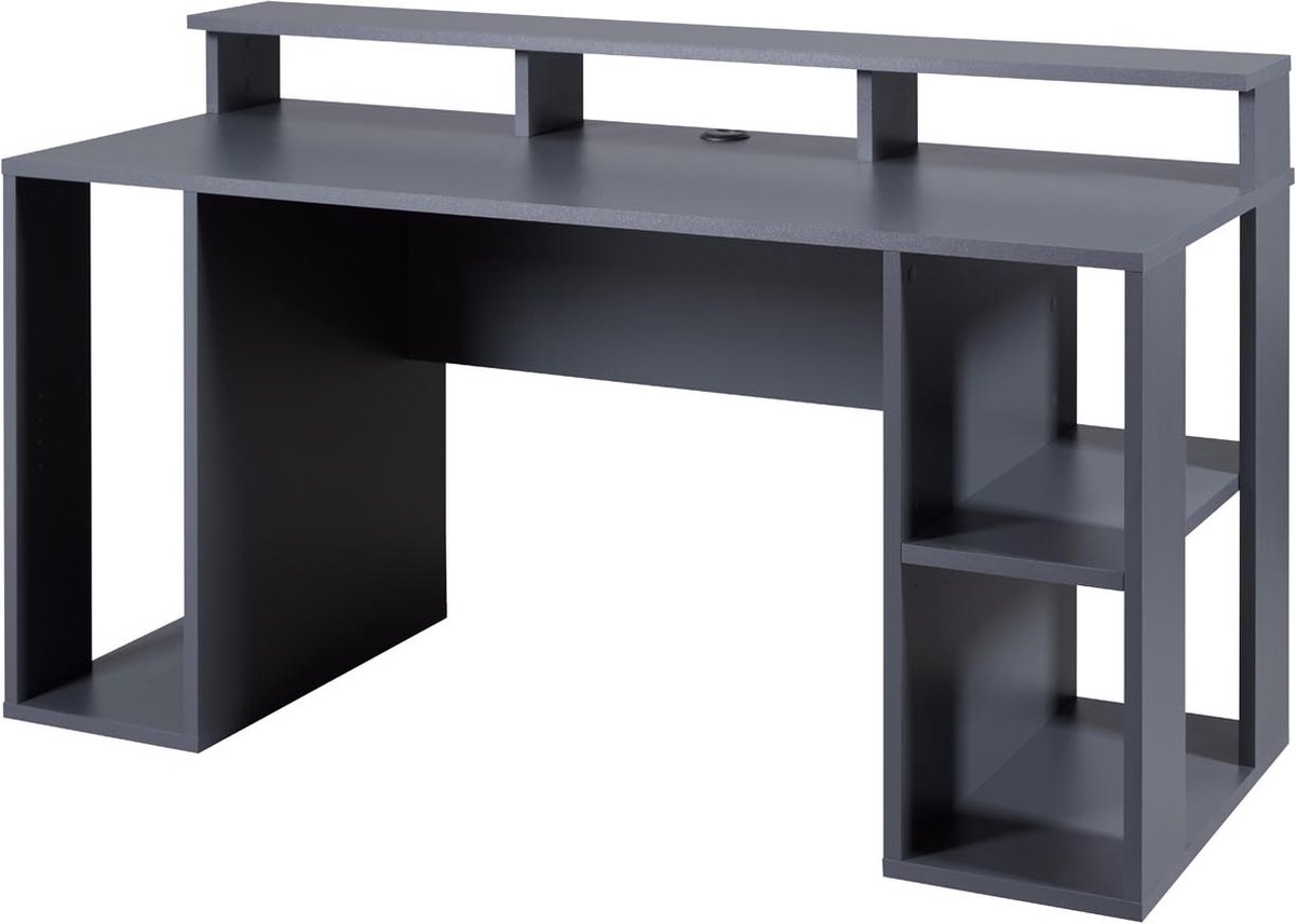 Gamingbureau Match Point | 160 x 91 x 76,5 cm | Kleur: Antraciet | Met opbergruimte - Interlink - Gaming bureaus - Antraciet - Spaanplaat - Gaming bureaus -