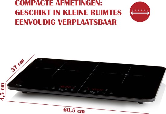PRIMO PR301IKP Inductie Kookplaat Vrijstaand - Elektrische Kookplaat 2 Pits - 3500W - Zwart - PRIMO