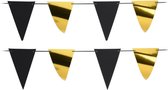 Party Vlaggenlijn - 2x - binnen/buiten - plastic - metallic zwart/goud - 6 m - 25 punt vlaggetjes