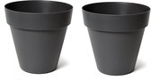 Mega Collections Plantenpot/bloempot - 2x - kunststof - zwart - binnen/buiten - D20 x H17 cm