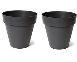 Mega Collections Plantenpot/bloempot - 2x - kunststof - zwart - binnen/buiten - D20 x H17 cm