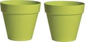 Mega Collections Plantenpot/bloempot - 2x - kunststof - lime groen - binnen/buiten - D26 x H22 cm