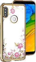 DrPhone Flower Bloemen Case Diamant Crystal TPU Hoesje - Geschikt voor P Smart 2019 / Honor 10 Lite - Goud