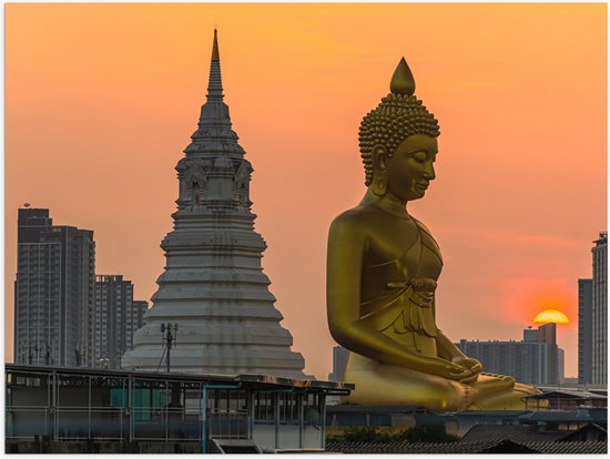 Poster (Mat) - Wat Paknam Phasi Charoen Tempel met Mega Goudkleurige Buddha  tijdens... | bol.com