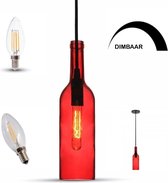 Glazen hanglamp - snoerpendel in de vorm van een fles E14 - Rood - Incl. Dimbare LED filament lamp.......