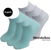 WeirdoSox Bamboe naadloze sneaker sokken Mintgroen / Wit - Anti zweet - Anti bacterieel - Dames en heren - 6 Paar - Maat 43/46