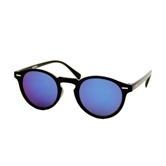 LOUD AND CLEAR® - Dames Zonnebril - Ronde Zonnebril - Zwart - Blauw Paars Spiegelglazen - Retro Zonnebril