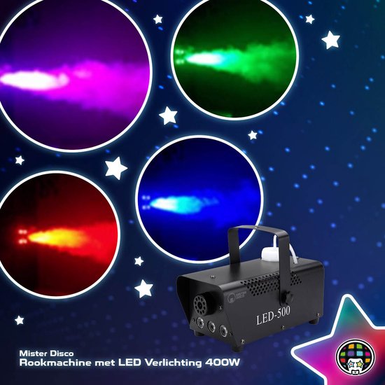 Rookmachine met LED Verlichting - 400W - Afstandsbediening - Mister Disco