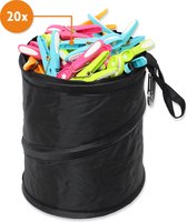 LaundrySpecialist Wasknijpertasje inclusief 20 soft grip Wasknijpers - Zwart - Inclusief stevige ophanghaak