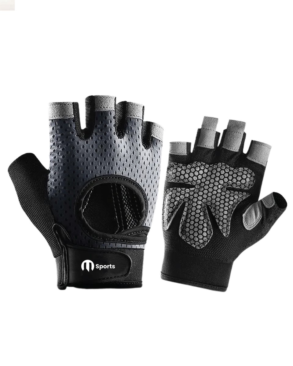 M sports - Fitnesshandschoenen - Sport & Fitness Handschoenen - Krachttraining – Crossfit Gloves - Grijs & Zwart - Maat M