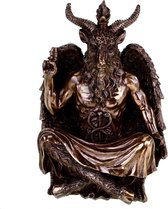 MadDeco - bronskleurig beeldje - Baphomet op troon - lichaam man en hoofd van geit - polystone - handgemaakt - 12 cm hoog