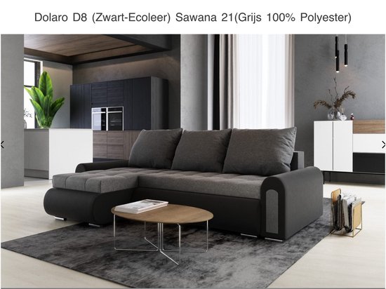 Canapé d'angle avec fonction lit "ONTARIO" - Universel - Eco cuir Zwart +  Grijs | bol.com