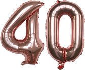 Folie Ballonnen XL Cijfer 40 , Rose Goud, 2 stuks, 86cm, Verjaardag, Feest, Party, Decoratie, Versiering