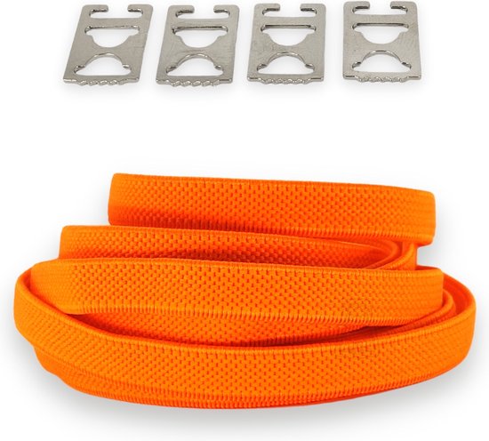 Agletless® Oranje Platte Elastische Veters Zonder Strikken 9mm - Onzichtbare Clipjes - 1 Paar - Kinderen & Volwassenen | One-Size-Fits-All
