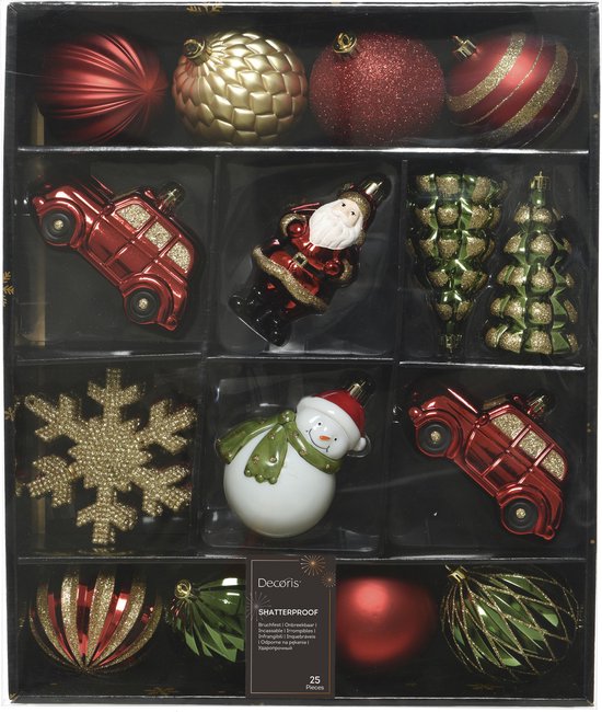 Kerstballen Mixdoos 25 st. | Rood/Groen/Goud