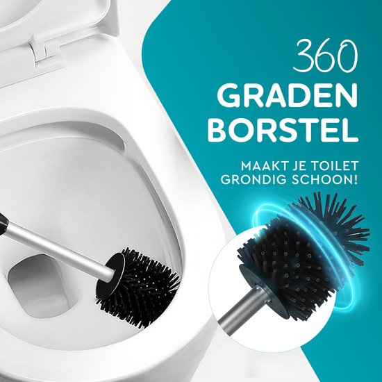 HGMD Toiletborstel Siliconen met Houder - Zwart – Wc Borstel - Toilet Borstel Houder – Sneldrogend, Stevig en Hygiënisch - HGMD®