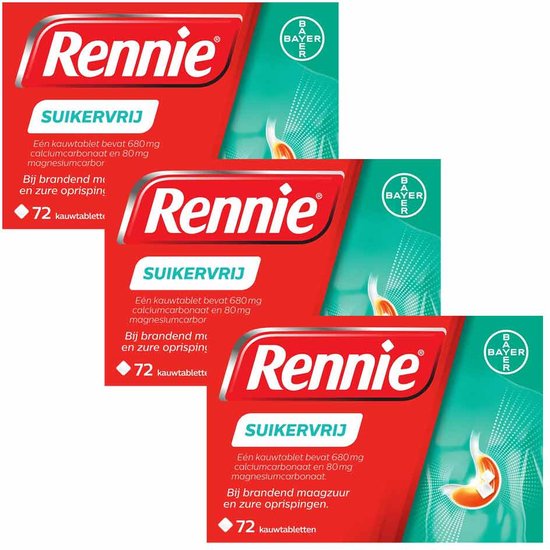 Rennie Suikervrij Kauwtabletten – 3 x 72 tabletten